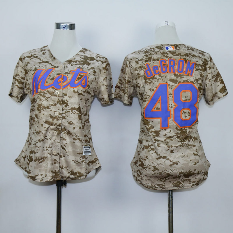 Women New York Mets #48 Degrom Camo MLB Jerseys->women mlb jersey->Women Jersey